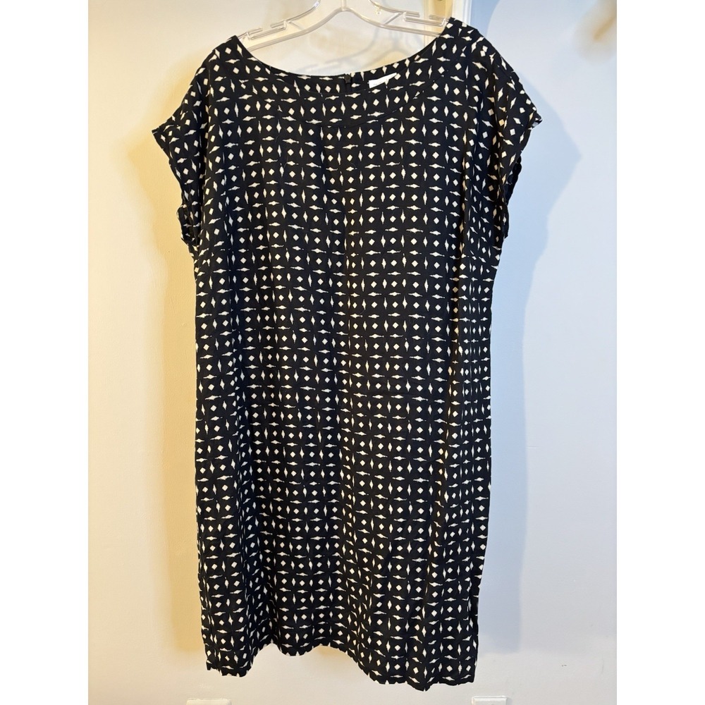 J JILL LOVE LINEN Black & Beige Ikat Shift Dress 14 Missy